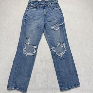 American Eagle Outfitters Curvy 90's Straight Leg Jeans Womens 4 Blue Distressed